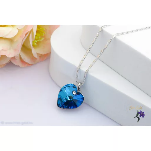 Dorett goldfilled kék szív alakú Swarovski köves medálos nyaklánc-ródium 