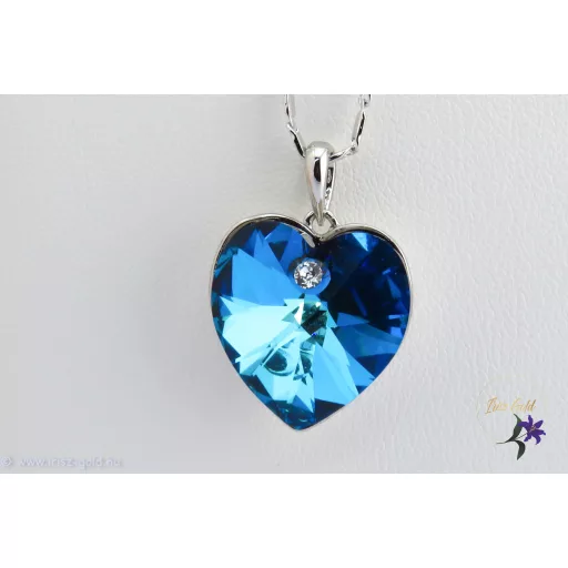 Dorett goldfilled kék szív alakú Swarovski köves medálos nyaklánc-ródium 