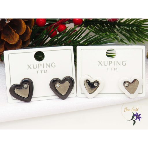 Szami-black  szívalakú kerámia fülbevaló-ródium