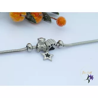 Pandóra stilusú karkötő mancs charm diszitéssel-rodium 