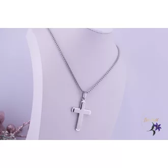 Andoraz TTM nemesacél kereszt medálos nyaklánc -rodium 