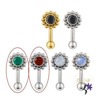 Titanium köldök piercing ásványi kővel-rodium 
