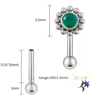 Titanium köldök piercing ásványi kővel-rodium 