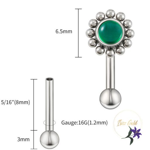 Titanium köldök piercing ásványi kővel-rodium 