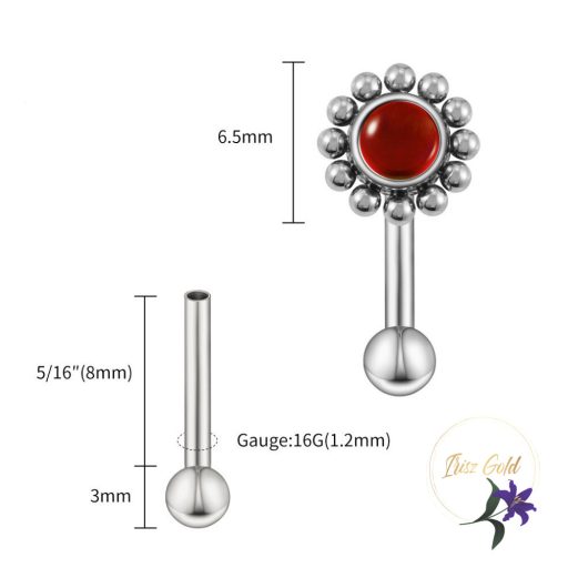 Titanium köldök piercing ásványi kővel-rodium 