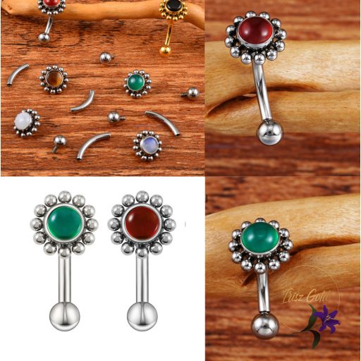 Titanium köldök piercing ásványi kővel-rodium 