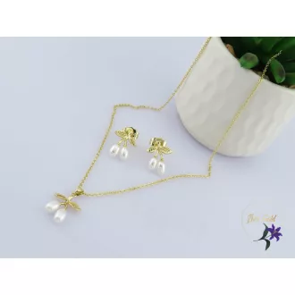 Émi antiallergén elegáns szett nyaklánc fülbevaló-14K 