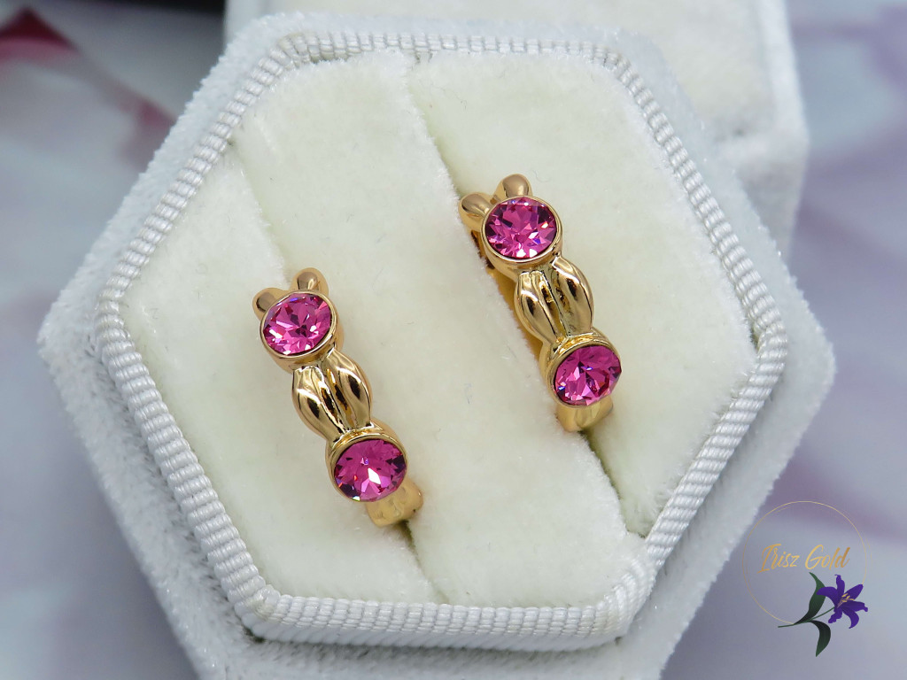 Amélia pink kristályköves karika fülbevaló-18K