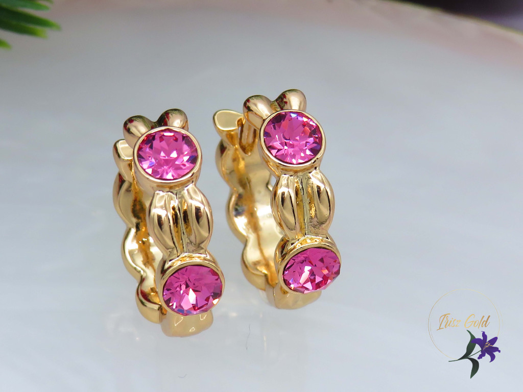 Amélia pink kristályköves karika fülbevaló-18K