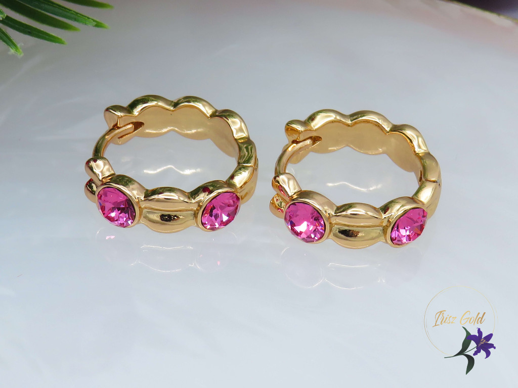 Amélia pink kristályköves karika fülbevaló-18K