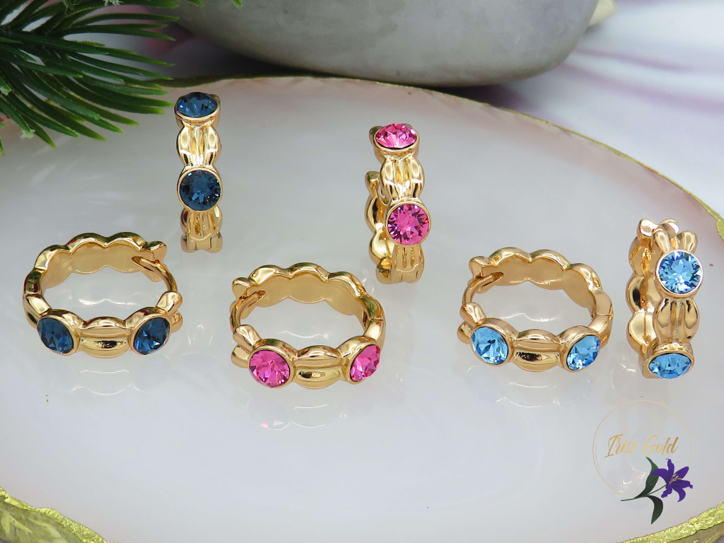 Amélia pink kristályköves karika fülbevaló-18K