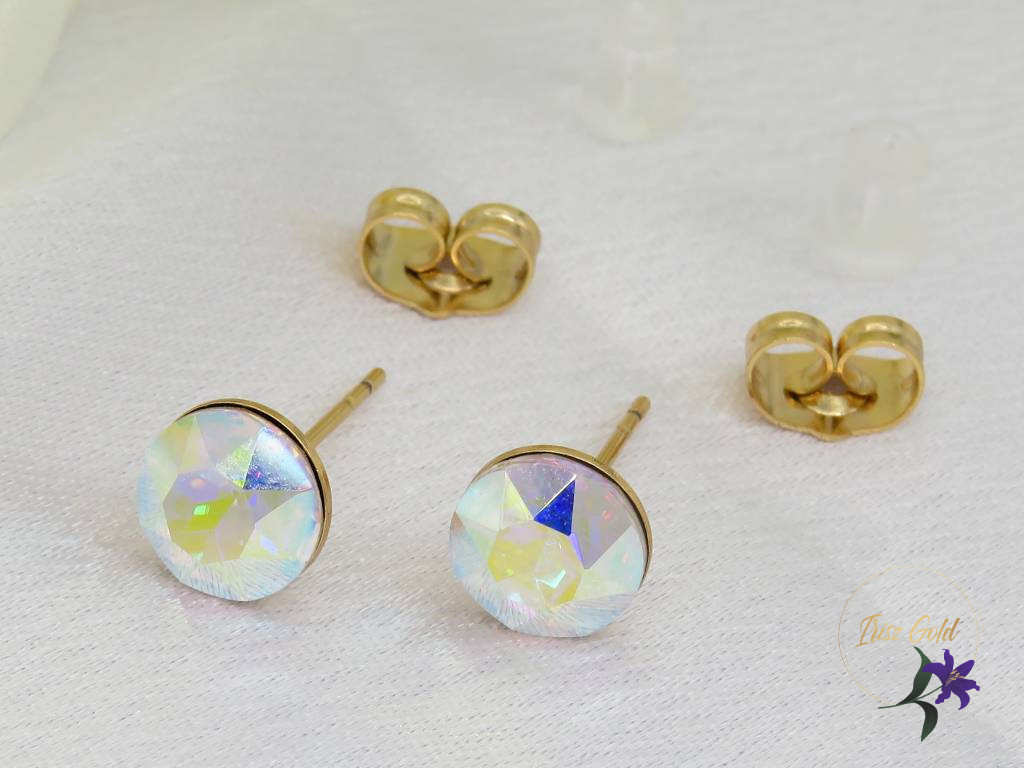 Hanne antiallergén fehér szinváltós bedugós fülbevaló-18K