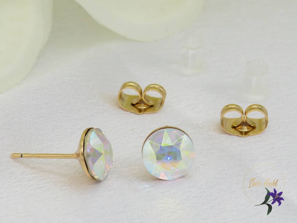 Hanne antiallergén fehér szinváltós bedugós fülbevaló-18K