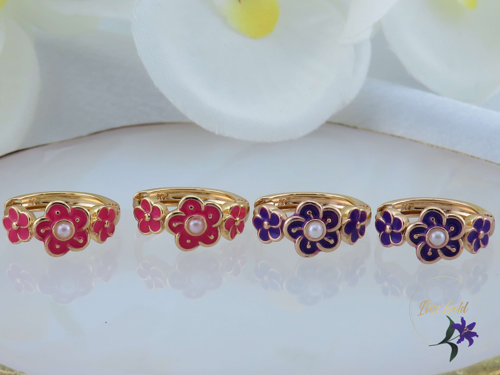 Jara antiallergén pink kisvirágos fülbevaló-18K