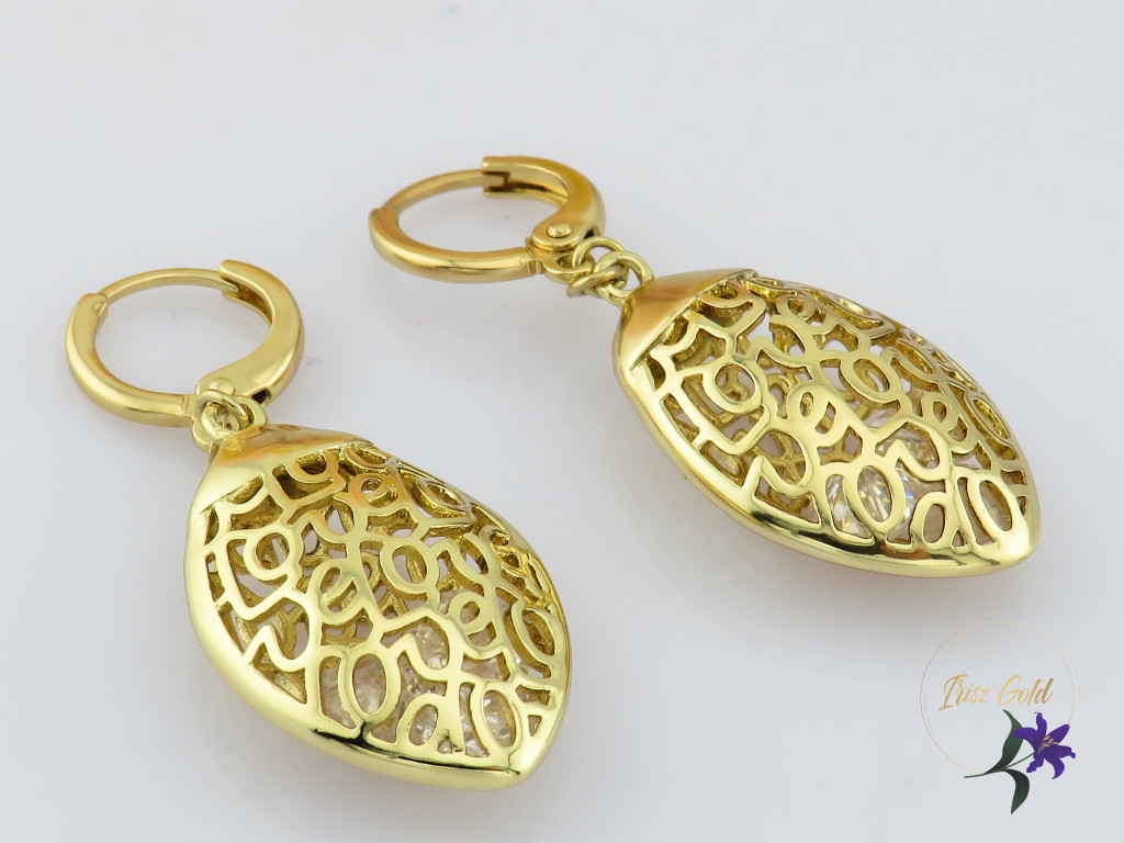 Anriett goldfilled csipkemintázatú csüngős fülbevaló-14K