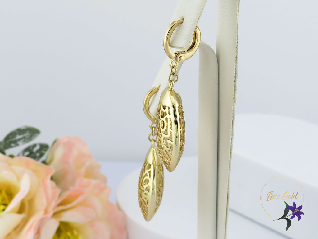 Anriett goldfilled csipkemintázatú csüngős fülbevaló-14K