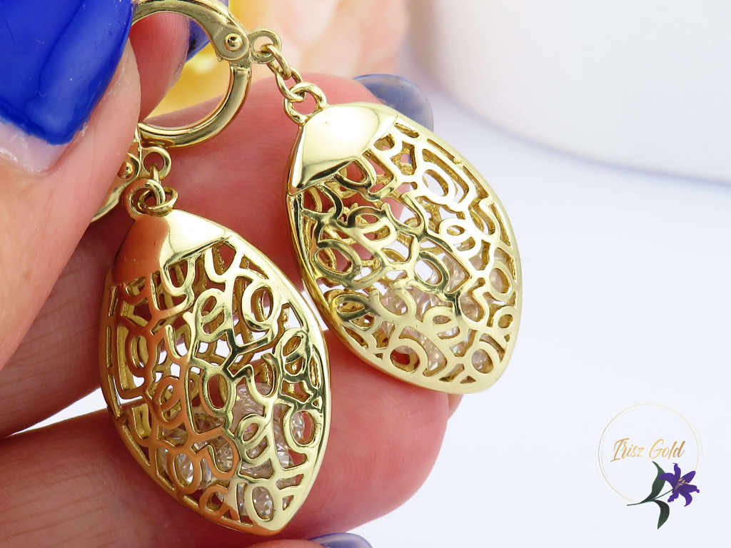 Anriett goldfilled csipkemintázatú csüngős fülbevaló-14K