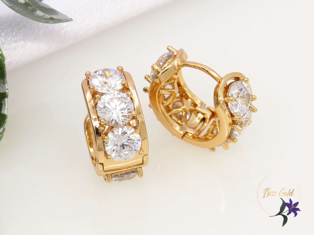 Antonella gold filled nagy fehérköves karika fülbevaló-18K