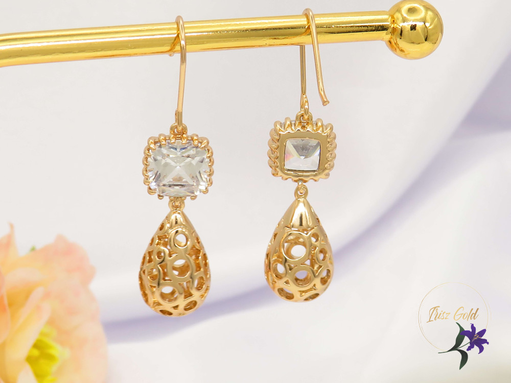 Erince gold filled fehér köves csüngűs fülbevaló-18k