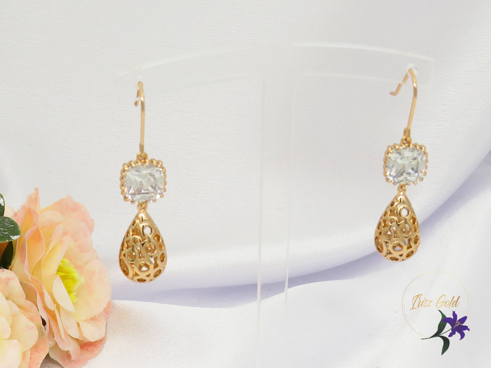 Erince gold filled fehér köves csüngűs fülbevaló-18k