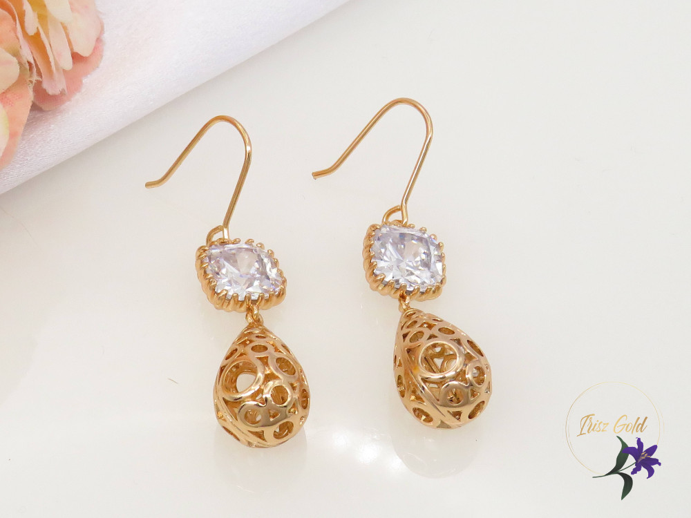Erince gold filled fehér köves csüngűs fülbevaló-18k