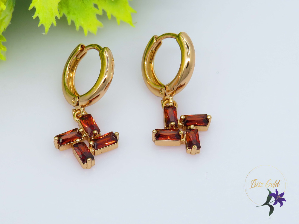 Karola gold filled köves fülbevaló -piros -18K