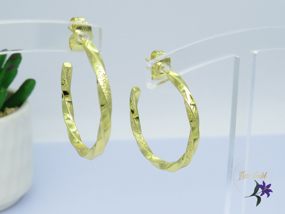 Antiallergén félkarika csavart fülbevaló-14K