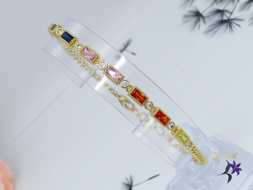 Sidni elegáns karkötő szines kövekkel-14K