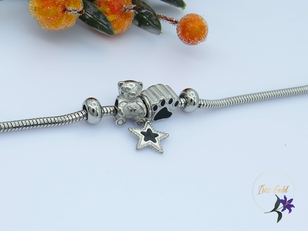 Pandóra stilusú karkötő mancs charm diszitéssel-rodium Pandóra stilusú karkötő mancs charm diszitéssel-rodium