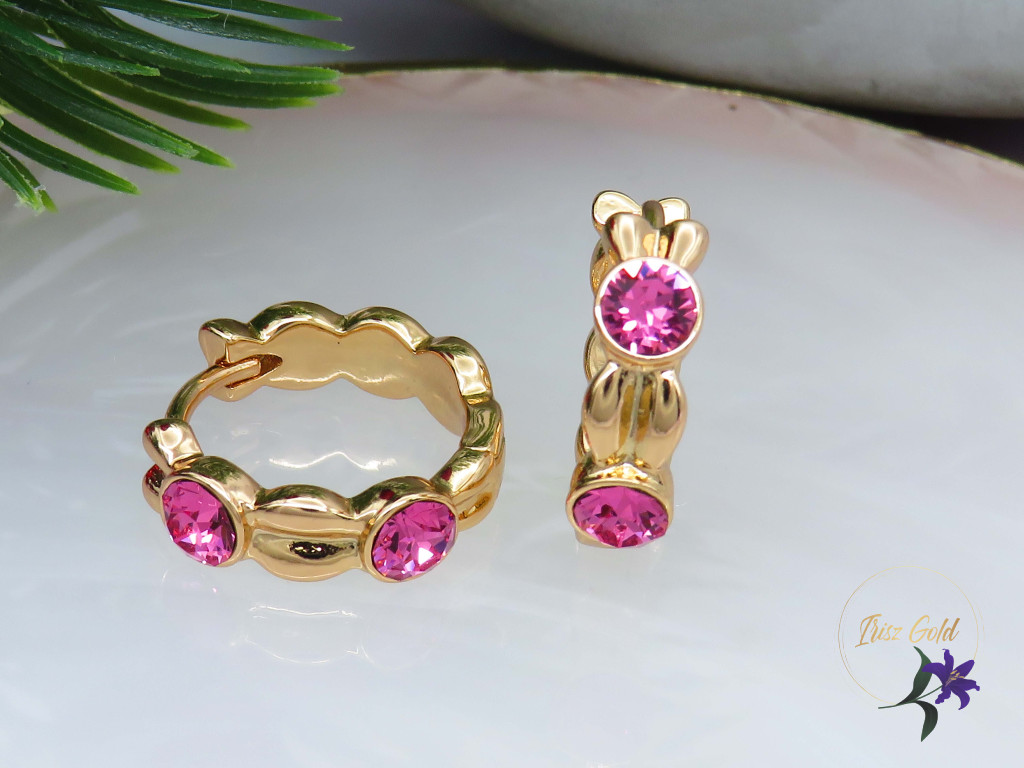 Amélia pink kristályköves karika fülbevaló-18K