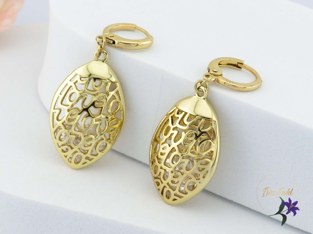 Anriett goldfilled csipkemintázatú csüngős fülbevaló-14K