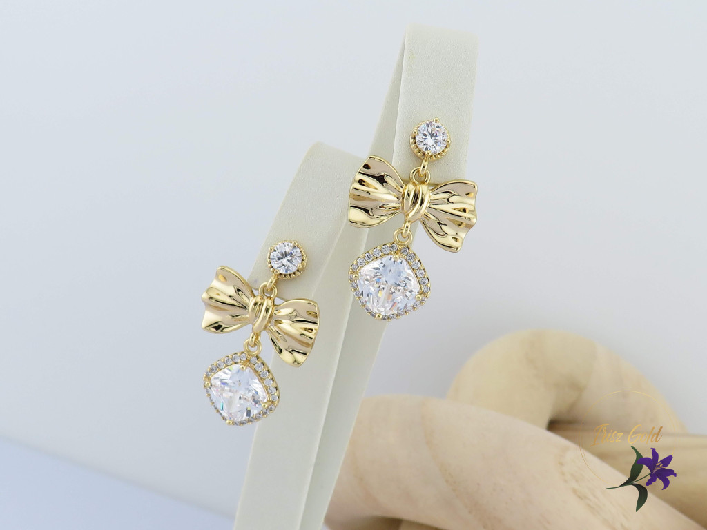 Atina goldfilled csüngős köves masni fülbevaló-18K