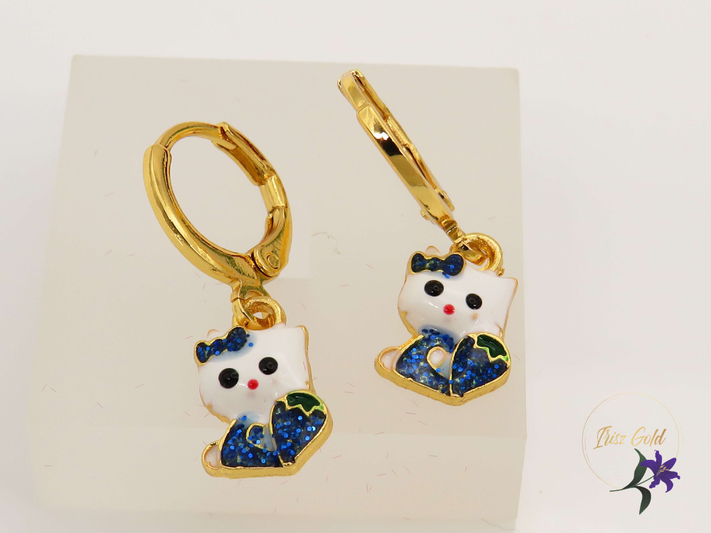 Blue Hello Kitty gyermek antiallergén fülbevaló 18K - kék