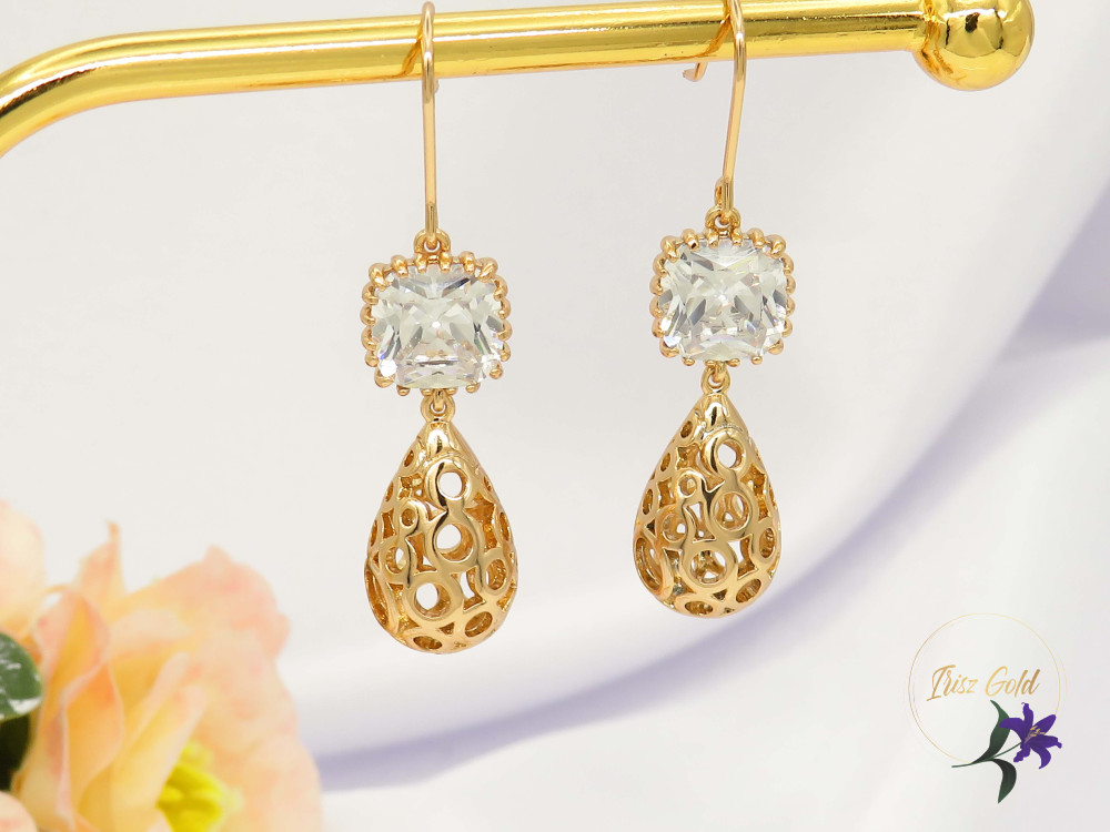 Erince gold filled fehér köves csüngűs fülbevaló-18k