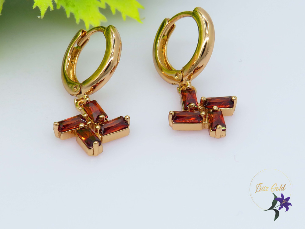 Karola gold filled köves fülbevaló -piros -18K