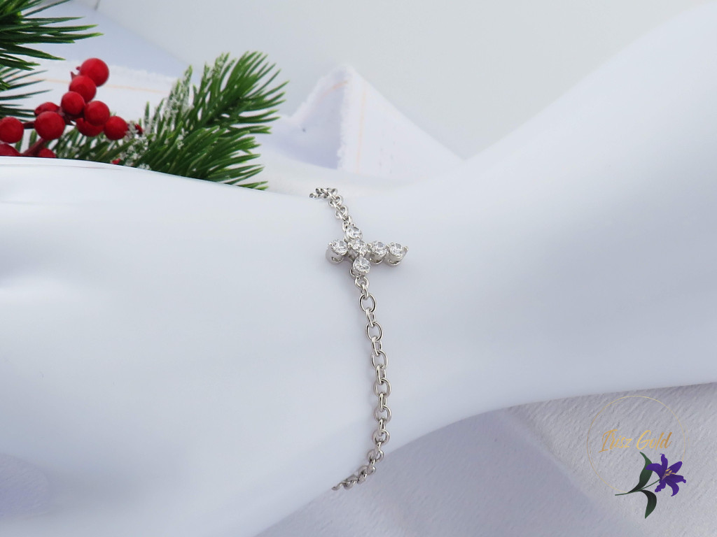 Enja antiallergén kis kereszt köves díszítésű karkánc -ródium