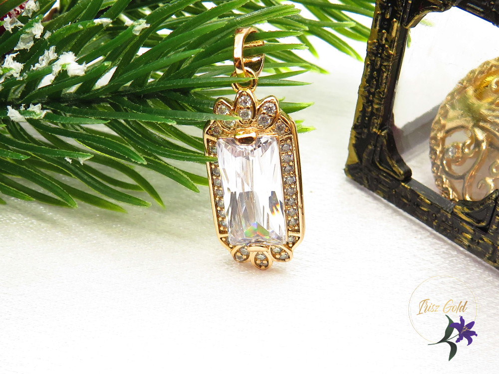 Gold filled hosszú fehér köves medál -Hermina-18K